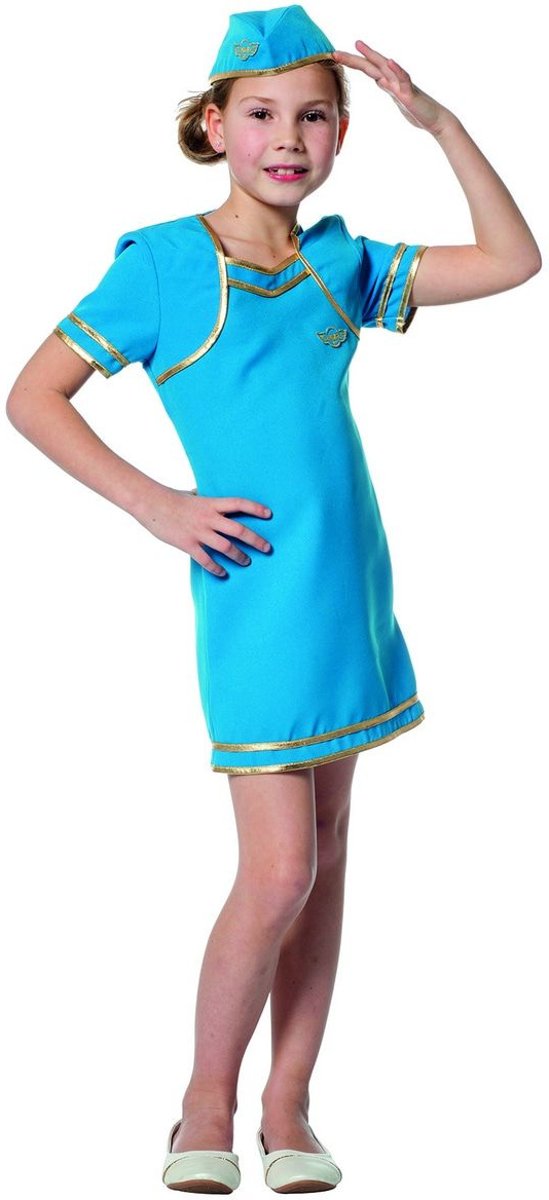 Stewardess Kostuum | Blauw Als De Lucht Stewardess | Meisje | Maat 116 | Carnaval kostuum | Verkleedkleding